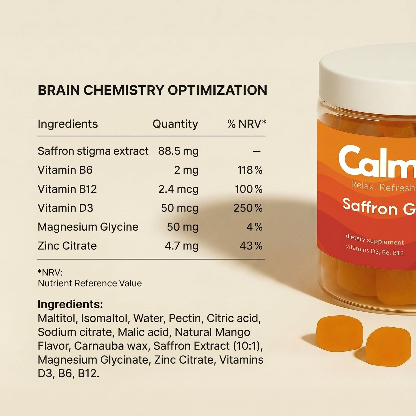 Saffron Gummies for Anxiety & Stress Relief - Calmora By Kovy